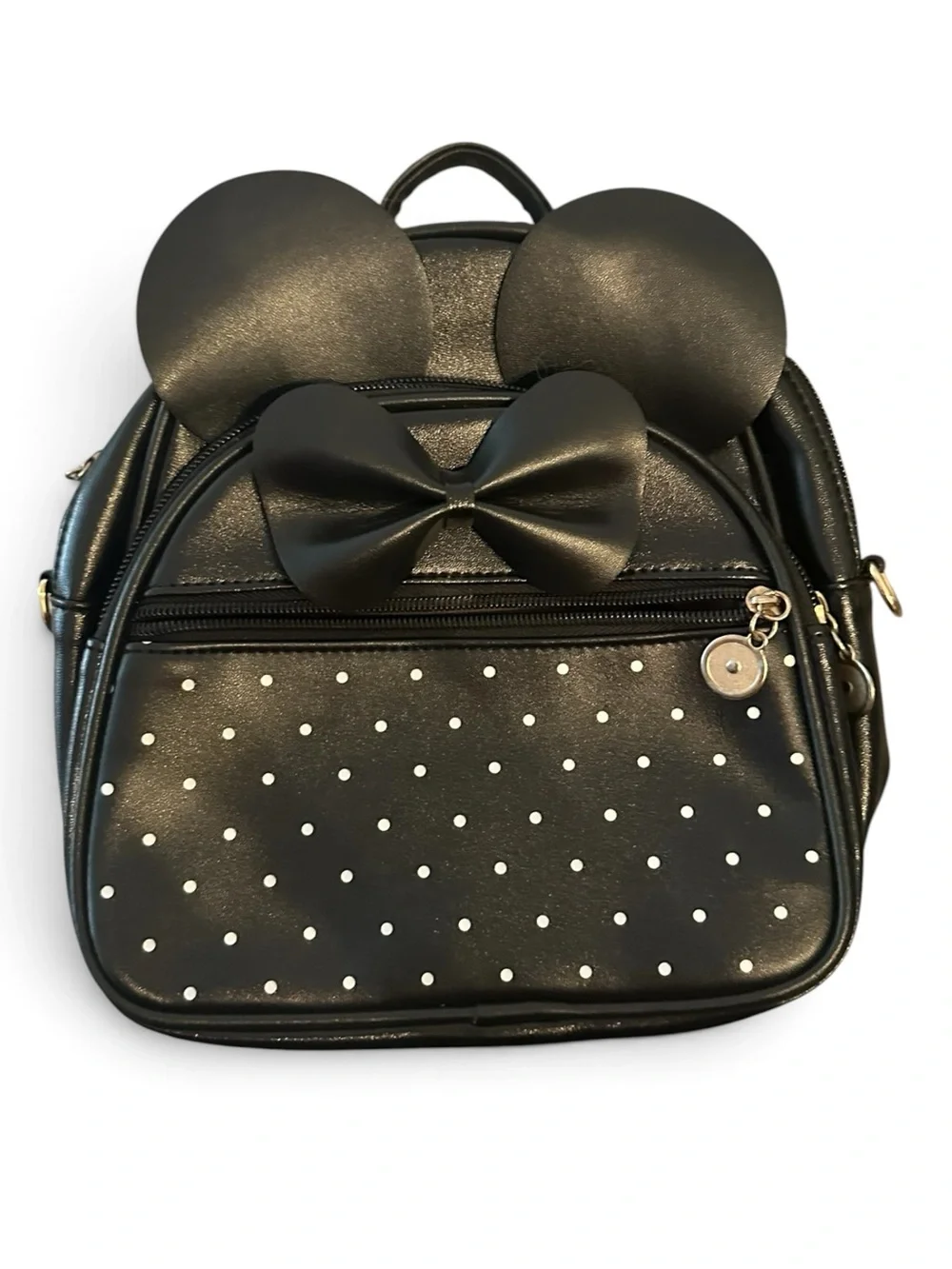 Black Faux Leather Bow & Ear Mini Backpack